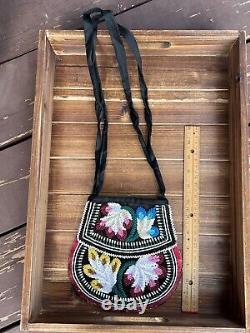 Iroquois Beaded Purse Bag with handle 7-1/2x6-1/2 Native American Beadwork