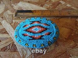 Lovely Beaded Belt Buckle Leather Backed Signed Native American Style