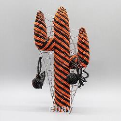 NATIVE AMERICAN BEADWORK-BEADED HALLOWEEN CACTUS WITH SPIDERS by ALESIA PONCHO