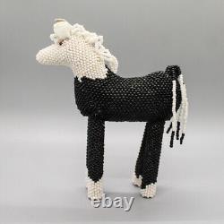 NATIVE AMERICAN BEADWORK-BLACK & WHITE HORSE by KENNY DOSEDO-ZUNI