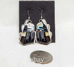 NATIVE AMERICAN INDIAN ZUNI -sterling inlay earrings PHILANDER GIA