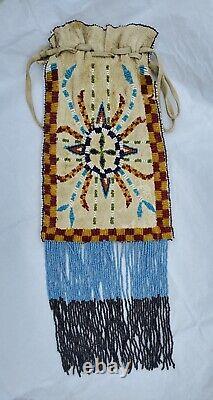 Native American Apache Beaded Dice Bag Paint Implement Medicine Leather Pouch