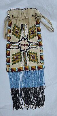 Native American Apache Beaded Dice Bag Paint Implement Medicine Leather Pouch