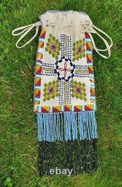 Native American Apache Beaded Dice Bag Paint Implement Medicine Leather Pouch