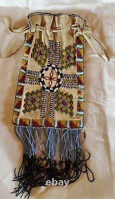 Native American Apache Beaded Dice Bag Paint Implement Medicine Leather Pouch