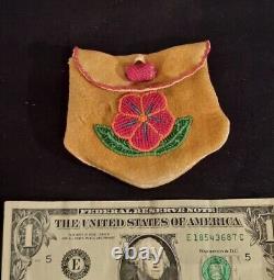 Native American Beaded Floral Bag Indian Made Pouch Purse 1920s Indian Made