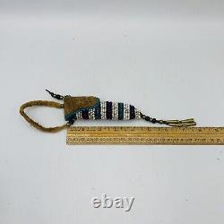 Native American Beaded Leather Awl Case Pouch With Awl Carved Antler Handle