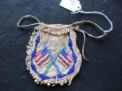 Native American Beaded Leather Bag, 2-sided Beaded Medicine Bag, Sd-082307848