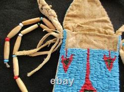 Native American Beaded Leather Medicine Bag, Beaded Tobacco Pouch Sd-022408208