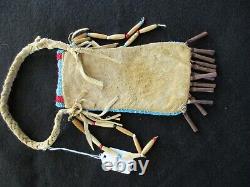 Native American Beaded Leather Medicine Bag, Beaded Tobacco Pouch Sd-022408208