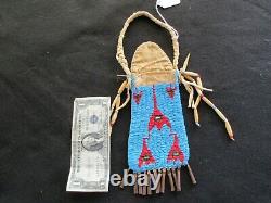 Native American Beaded Leather Medicine Bag, Beaded Tobacco Pouch Sd-022408208