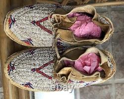 Native American Beaded Leather Moccasins late 1800's to Early 1900's