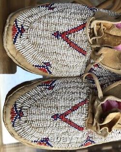 Native American Beaded Leather Moccasins late 1800's to Early 1900's