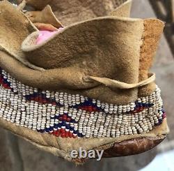 Native American Beaded Leather Moccasins late 1800's to Early 1900's