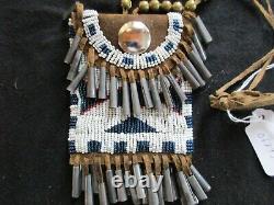 Native American Beaded Leather Tobacco Bag, Medicine Pouch, Sd-012206245