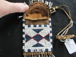 Native American Beaded Leather Tobacco Bag, Medicine Pouch, Sd-012206245