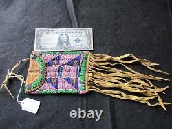 Native American Beaded Leather Tobacco Bag, Medicine Pouch, Sd-042305990