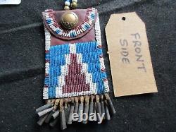 Native American Beaded Leather Tobacco Bag, Medicine Pouch, Sd-042306021