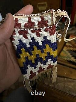 Native American Beaded Medicine Pouch Leather Tobacco Bag