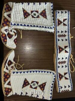 Native American Beaded Pow Wow Top Set Regalia And Women's Size 8/8.5 Moccasins