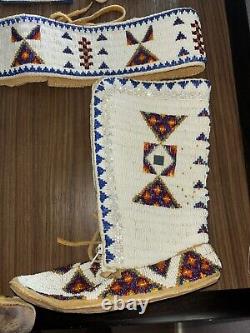 Native American Beaded Pow Wow Top Set Regalia And Women's Size 8/8.5 Moccasins