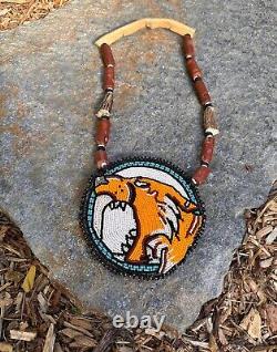 Native American Beaded Sabertooth Medallion pow wow regalia Native beadwork