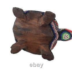 Native American Beaded Turtle Fetish Artist Wooden Carved Handmade Floral