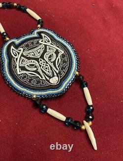 Native American Beaded Wolf Native Beaded Medallion Pow Wow Regalia