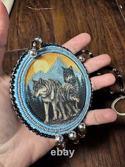 Native American Beaded Wolf Native Beaded Medallion Pow Wow Regalia