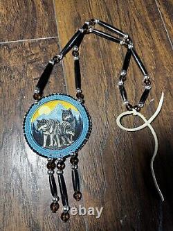 Native American Beaded Wolf Native Beaded Medallion Pow Wow Regalia