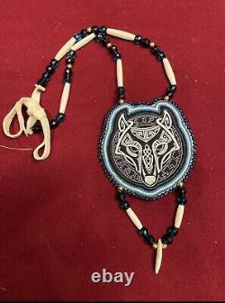 Native American Beaded Wolf Native Beaded Medallion Pow Wow Regalia