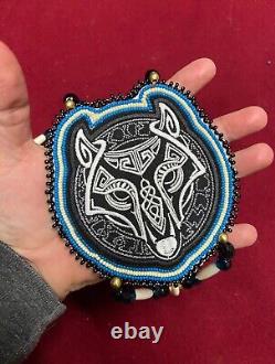 Native American Beaded Wolf Native Beaded Medallion Pow Wow Regalia