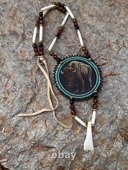 Native American Beadwork Buffalo Native Beaded Medallion Pow Wow Regalia