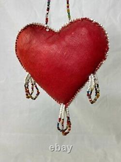Native American Beadwork Heart Shaped Pin Cushion Art Whimsy 1931