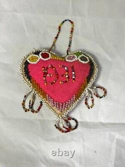 Native American Beadwork Heart Shaped Pin Cushion Art Whimsy 1931