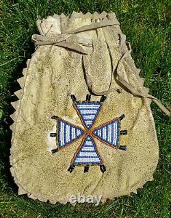 Native American Cheyenne Beaded Bag Medicine Leather Pouch hide