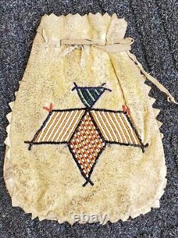 Native American Cheyenne Beaded Bag Medicine Leather Pouch hide