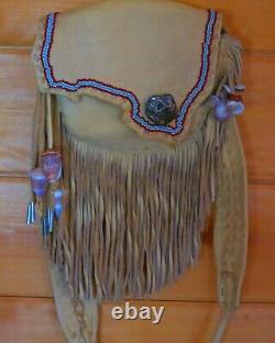 Native American Deerskin Leather Handmade and beaded purse/bag with belt