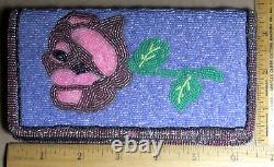 Native American FLORAL Plateau TWO SIDED Beaded ROSE BUD PURSE Bag WALLET