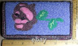 Native American FLORAL Plateau TWO SIDED Beaded ROSE BUD PURSE Bag WALLET