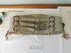 Native American Indian Chief Handmade Leather Wide Belt Glass Beaded Vintage