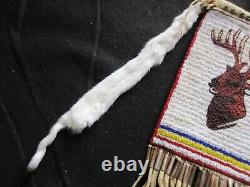 Native American Large Beaded Leather Bag, Large Strap Pouch, Sd-042307600
