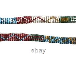 Native American Loomed Beaded Woven Sash Belt Necklace Multi Color