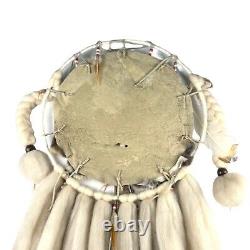 Native American Made Dreamcatcher Angora Fur Pelts & Braids Leather Beads 44x23