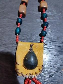 Native American Medicine Bag Necklace with Labradorite Stone