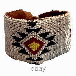 Native American Navajo Ceremonial Men's Anklet Seed Beads Leather Strap 11 1957