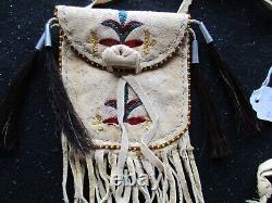 Native American Quilled Leather Medicine Bag, Beaded Tobacco Pouch Sd-102206169