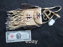 Native American Quilled Leather Medicine Bag, Beaded Tobacco Pouch Sd-102206169