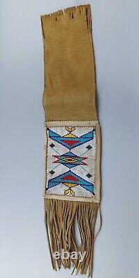 Native American Sioux / Blackfoot Beaded Pipe Bag, Blue Red Yellow White Beaded