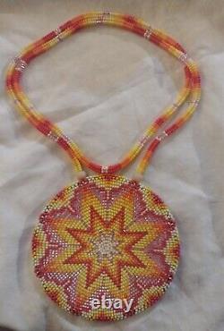 Native American, Sioux, Hand Beaded Medallion Necklace PowWow